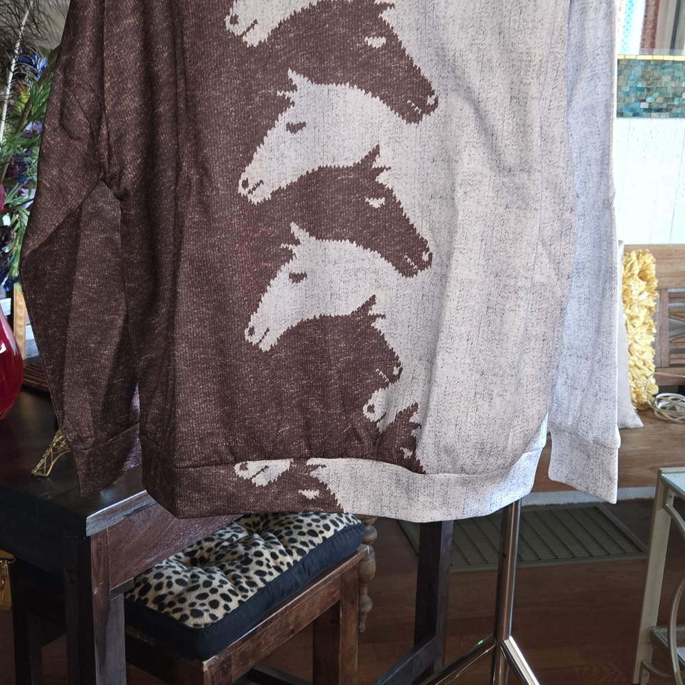 Brown and Grayish Whiteish Horse Pattern Hoodie Sweatshirt.